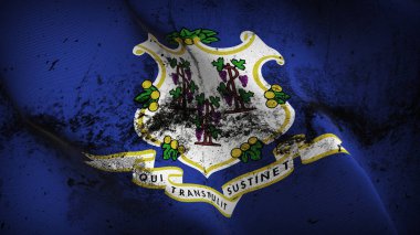 Connecticut devlet bize grunge bayrak sallayarak döngü. Amerika Birleşik Devletleri Connecticut kirli gerçekçi bayrak kumaş dokulu üzerinde rüzgar esiyor.