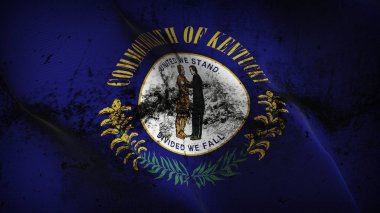 Kentucky Eyalet bize grunge bayrak sallayarak döngü. Amerika Birleşik Devletleri Kentucky kirli gerçekçi bayrak kumaş dokulu üzerinde rüzgar esiyor.