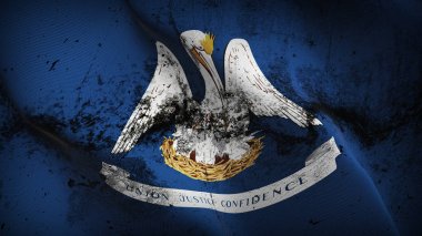 Louisiana devlet bize grunge bayrak sallayarak döngü. Amerika Birleşik Devletleri Louisiana kirli gerçekçi bayrak kumaş dokulu üzerinde rüzgar esiyor.