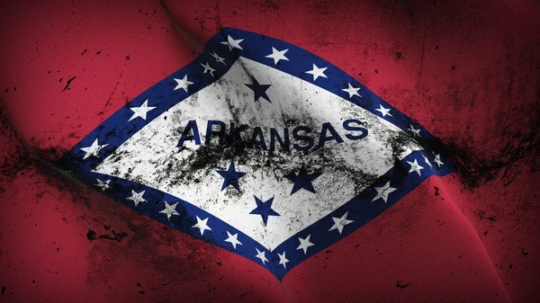 Arkansas US State grunge flag waving loop. United States of America Arkansas dirty realistic flag with fabric texture blowing on wind.