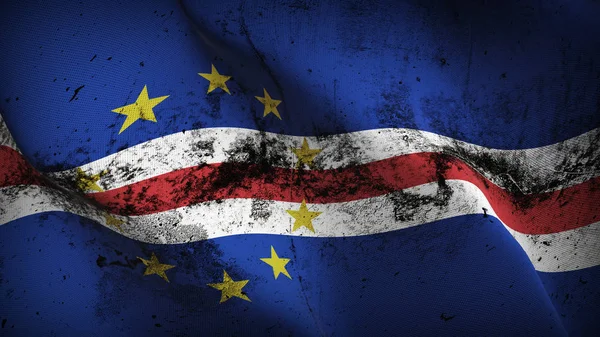 Cape Verde grunge bayrak sallayarak döngü. Cape Verde kirli gerçekçi bayrak kumaş dokulu üzerinde rüzgar esiyor.