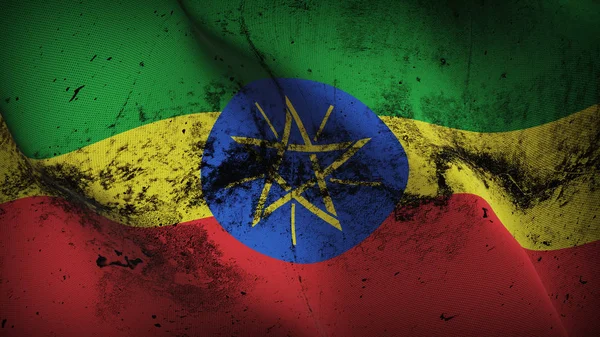 Etiopía Bandera Grunge Ondeando Lazo Etiopía Bandera Sucia Realista Con — Foto de Stock