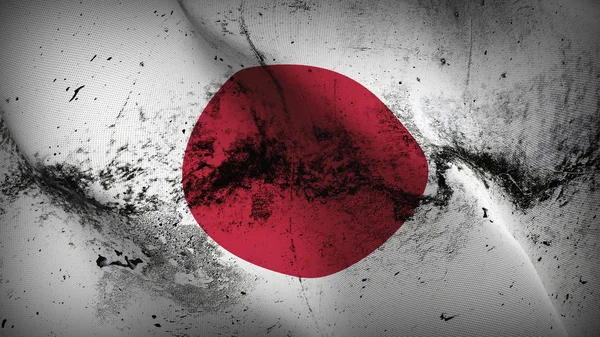 グランジの日本旗を振ってループ 日本風の吹いている手触りの生地で現実的なフラグを汚します — ストック写真
