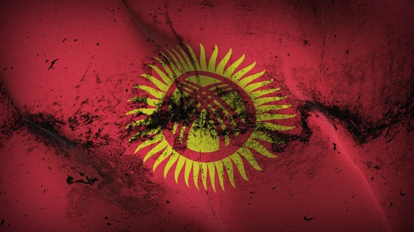 Киргизия Размахивает Флагом Грязный Реалистичный Флаг Кыргызстана Текстурой Ткани Дующей — стоковое фото