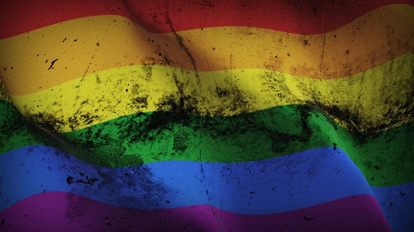 LGBT grunge bayrak sallayarak döngü. Lezbiyen, Gay, biseksüel, transseksüel kirli gerçekçi bayrağı ile kumaş doku üzerinde bir rüzgar esiyor.