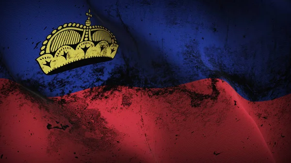 Liechtenstein Grunge Lobogója Hullámzó Hurok Liechtenstein Piszkos Reális Zászlót Szövet — Stock Fotó