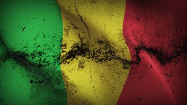 Mali grunge bayrak sallayarak döngü. Malili kirli gerçekçi bayrak kumaş dokulu üzerinde rüzgar esiyor.