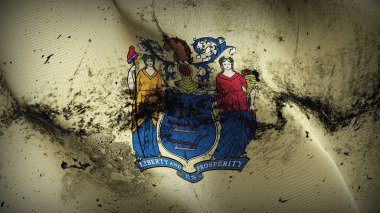 New Jersey eyalet bize grunge bayrak sallayarak döngü. Amerika Birleşik Devletleri New Jersey kirli gerçekçi bayrak kumaş dokulu üzerinde rüzgar esiyor.