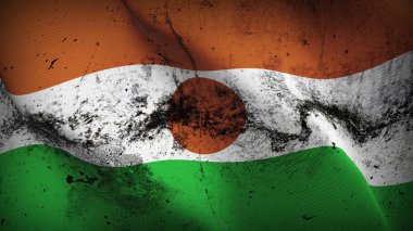 Nijer grunge bayrak sallayarak döngü. Nijer kirli gerçekçi bayrak kumaş dokulu üzerinde rüzgar esiyor.