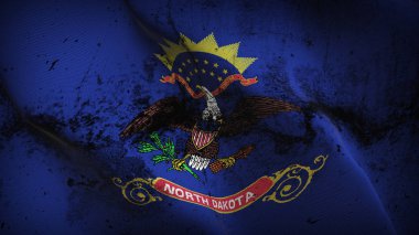 Kuzey Dakota devlet bize grunge bayrak sallayarak döngü. Amerika Birleşik Devletleri Kuzey Dakota kirli gerçekçi bayrak kumaş dokulu üzerinde rüzgar esiyor.