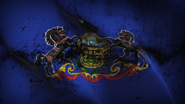 Pennsylvania Eyalet bize grunge bayrak sallayarak döngü. Amerika Birleşik Devletleri Pennsylvania kirli gerçekçi bayrak kumaş dokulu üzerinde rüzgar esiyor.