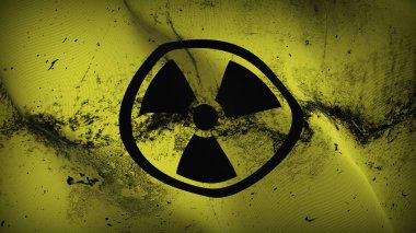 Radyo aktif grunge bayrak sallayarak döngü. Radioactivedirty gerçekçi bayrak kumaş dokulu üzerinde rüzgar esiyor.