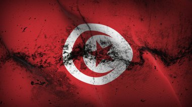 Tunus grunge bayrak sallayarak döngü. Tunus kirli gerçekçi bayrak kumaş dokulu üzerinde rüzgar esiyor.