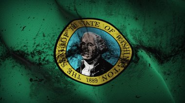 Washington State bize grunge bayrak sallayarak döngü. Amerika Birleşik Devletleri Washington kirli gerçekçi bayrak kumaş dokulu üzerinde rüzgar esiyor.