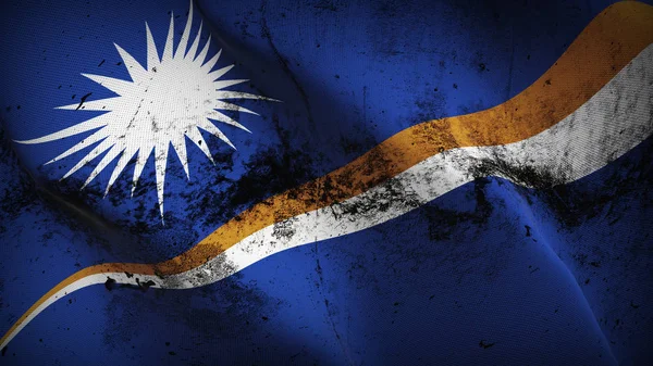 Marshall Islands grunge flag waving loop. Marshallese dirty realistic flag with fabric texture blowing on wind.