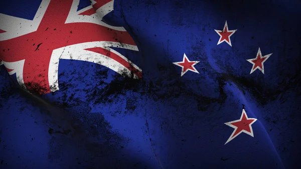Bandera Grunge Nueva Zelanda Ondeando Lazo Nueva Zelanda Bandera Sucia — Foto de Stock