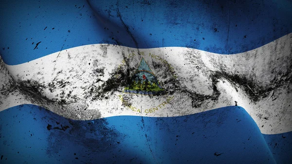 Bandera Grunge Nicaragua Ondeando Lazo Bandera Realista Sucia Nicaragüense Con —  Fotos de Stock