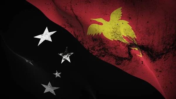 Papua Yeni Gine grunge bayrak sallayarak döngü. Papua Yeni Gine kirli gerçekçi bayrak kumaş dokulu üzerinde rüzgar esiyor.