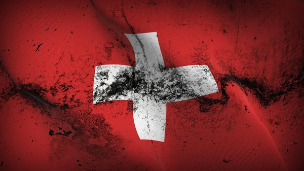 Швейцарский Гранж Флаг Машет Петлей Швейцарский Грязный Реалистичный Флаг Текстурой — стоковое фото