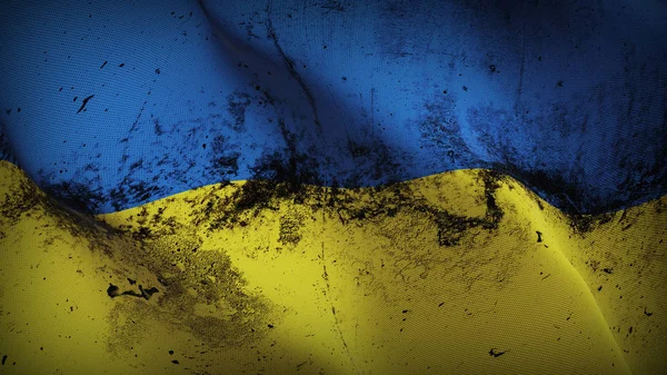 Ukrajna Grunge Lobogója Hullámzó Hurok Ukrán Piszkos Reális Zászlót Szövet — Stock Fotó
