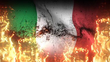 İtalya 'da savaş bayrağı sallanıyor. İtalyan kirli savaş bayrağı rüzgarda dalgalanan cehennem ateşinde.