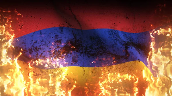 Örményország Grunge Háborús Zászló Lobogott Tűz Örmény Piszkos Konfliktus Zászló — Stock Fotó