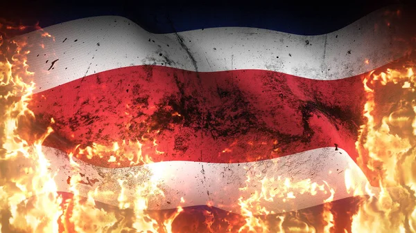 Costa Rica Grunge Oorlog Vlag Zwaaien Brand Argentijnse Vuile Conflict — Stockfoto