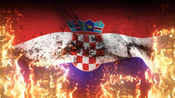 Croacia Grunge Bandera Guerra Ondeando Fuego Bandera Croata Conflicto Sucio — Foto de Stock