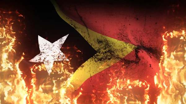 East Timor Grunge War Flag Waving Fire East Timorese Dirty — Stock Photo, Image