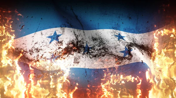 Honduras Grunge Bandera Guerra Ondeando Sobre Fuego Bandera Hondureña Conflicto — Foto de Stock