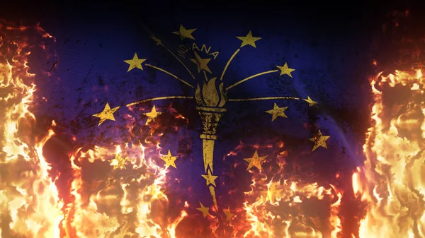 Indiana State Grunge Krig Flagga Viftar Med Eld Amerikas Förenta — Stockfoto