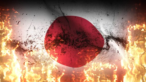 Japan Grunge Oorlog Vlag Zwaaien Brand Japanse Vuile Conflict Vlag — Stockfoto