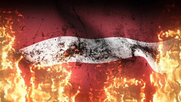 Letland Grunge Oorlog Vlag Zwaaien Brand Letse Vuile Conflict Vlag — Stockfoto