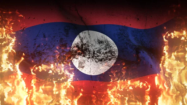 Laos Grunge Bandera Guerra Ondeando Fuego Bandera Laosiana Conflicto Sucio — Foto de Stock