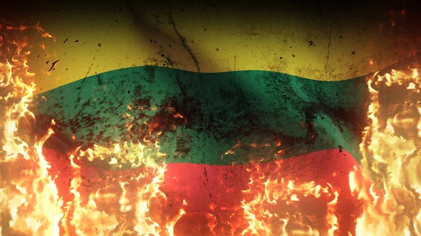 Litauen Grunge Kriegsfahne Wehen Auf Feuer Litauische Schmutzige Konfliktfahne Auf — Stockfoto