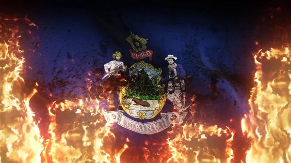 Maine State Grunge Oorlogsvlag Zwaaiend Brand Verenigde Staten Van Amerika — Stockfoto