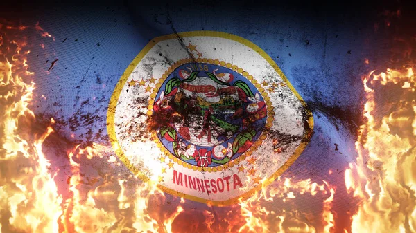 Minnesota State Grunge War Flag Waving Fire United States America — Stock Photo, Image