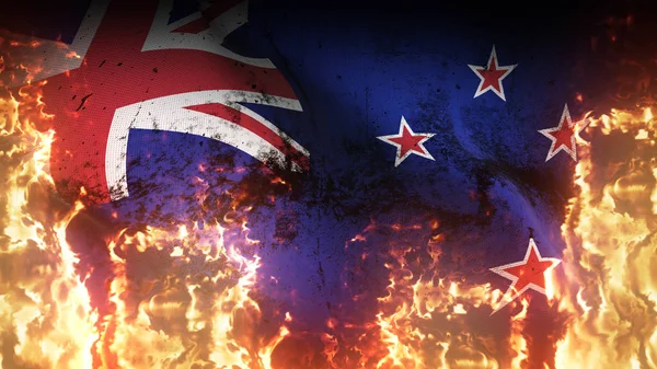 Nueva Zelanda Grunge Bandera Guerra Ondeando Fuego Nueva Zelanda Bandera — Foto de Stock