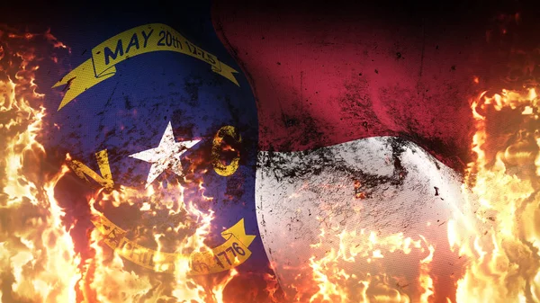 Carolina Del Norte Estados Unidos Grunge Bandera Guerra Ondeando Fuego —  Fotos de Stock