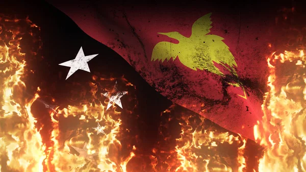 Papúa Nueva Guinea Grunge Bandera Guerra Ondeando Fuego Papua Nueva — Foto de Stock