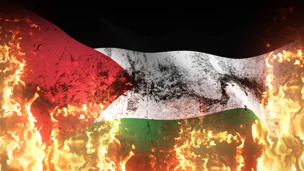 Palestina Grunge Krig Flagga Viftande Eld Palestinska Smutsiga Konflikt Flagga — Stockfoto