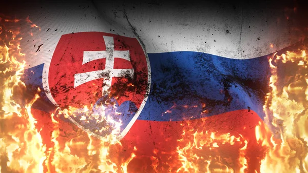 Słowacja Grunge Flaga Wojny Macha Ogniu Słowacka Brudna Flaga Konfliktu — Zdjęcie stockowe