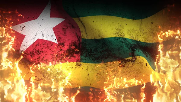 Гранж Военный Флаг Размахивает Огне Грязный Флаг Тоголезского Конфликта Адском — стоковое фото