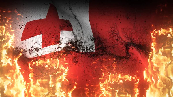 Tonga Grunge War Flag Waving Fire Tongan Dirty Conflict Flag — Stock Photo, Image