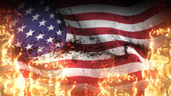 Estados Unidos Grunge Bandera Guerra Ondeando Fuego Estados Unidos Bandera — Foto de Stock