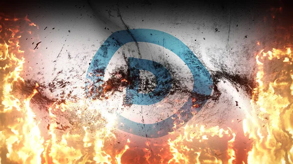 Amerikaanse Democratische Partij Logo Grunge Oorlog Vlag Zwaaien Brand Verenigde — Stockfoto