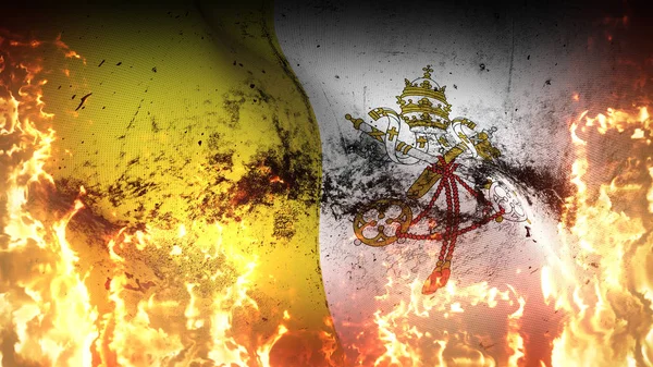 Vaticaanstad Grunge Oorlog Vlag Zwaaien Brand Vaticaan Vuile Conflict Vlag — Stockfoto