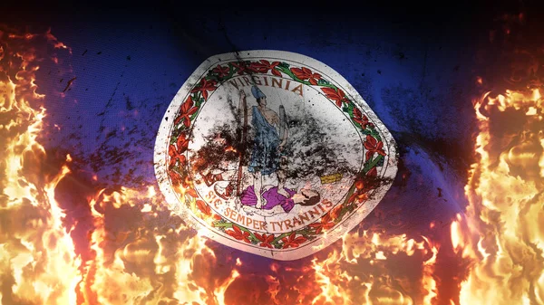 Virginia State Grunge Σημαία Του Πολέμου Κυματίζει Στην Πυρκαγιά Ηνωμένες — Φωτογραφία Αρχείου