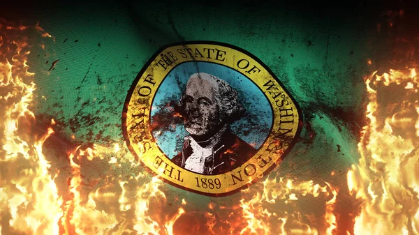 Washington State Grunge Oorlog Vlag Zwaaien Brand Verenigde Staten Van — Stockfoto