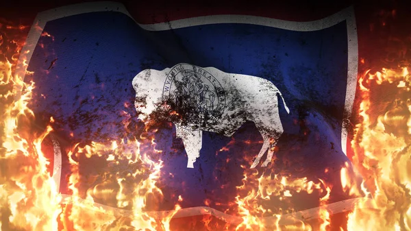 Wyoming State Grunge Oorlogsvlag Wappert Brand Verenigde Staten Van Amerika — Stockfoto